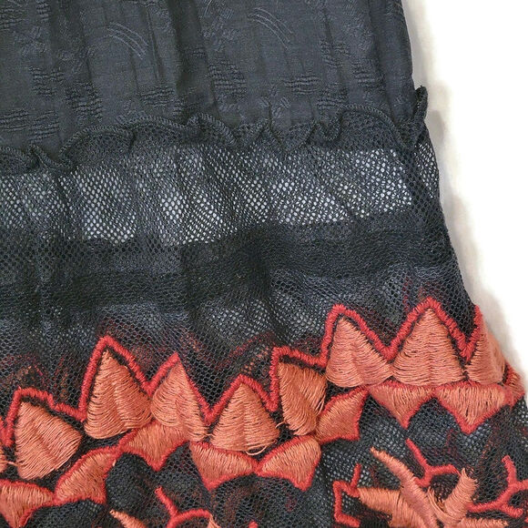 Free People Black Floral Embroidered Skirt Midi Roses Flowy Boho Bohemian Small - Picture 5 of 15